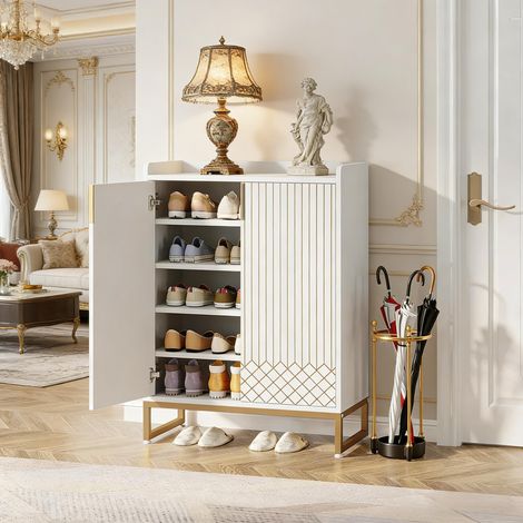 Meuble à chaussures design 5 étagères, rangement chaussures élégant et moderne, organisateur entrée, meuble haut sophistiqué, mobilier seul, étagère à chaussures spacieuse. (1/5)