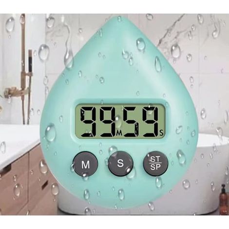 Minuteur numérique pour douche et cuisine, étanche, compte à rebours, fixation par ventouse, finition bleue.-AquaForge (1/5)