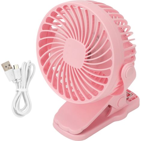 GARRYFIZH Ventilateur à clipser ABS 720 degrés 3 vitesses silencieux USB alimenté par batterie Mini pour bureau dortoir rose (1/5)