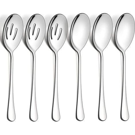 Lot de 6 cuillères de service, 3 grandes cuillères, couverts de table, ustensiles de cuisine en inox, idéal pour buffet et dîner (1/5)