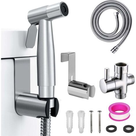 Pulvérisateur de bidet de toilette en acier inoxydable,pulvérisateur de toilette portatif avec 150cm tuyau et vanne de dérivation d'eau de type 2CMT (1/4)