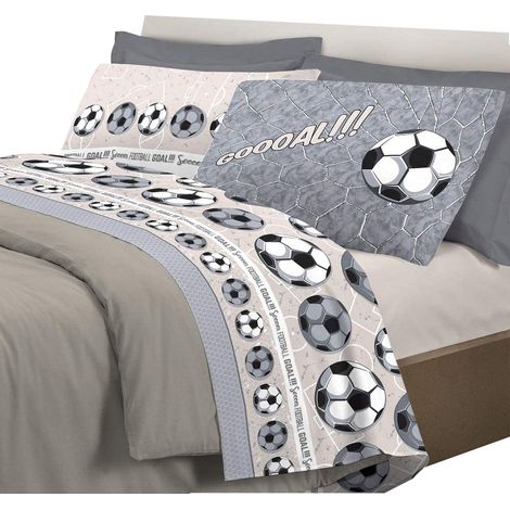 Completo letto lenzuola, stampa digitale calcio 100% cotone, made in italy Grigio - Piazza e mezza