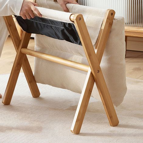 Klappbarer Fußhocker, X-Bein, modern, multifunktional, mit weichem Kissen für Wohnzimmer, Schlafzimmer, Büro, beige (1/5)