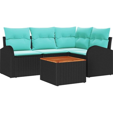 Garden Sofa Set 5 pcs Black and Turquoise Poly Rattan vidaXL (1/5)