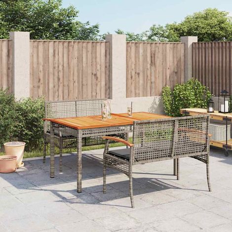 Ensemble repas de jardin 3 pièces en résine tressée gris, table et 2 bancs avec coussins - PANGIVO (1/5)