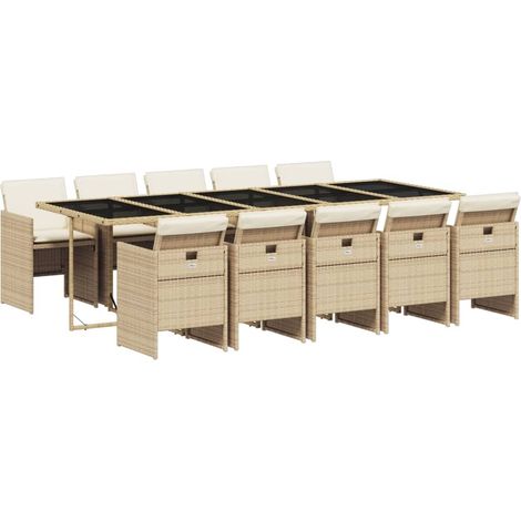 Maison Exclusive - Set da Pranzo da Giardino 11 pz con Cuscini Beige in Polyrattan