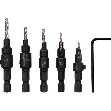HSS Hex Shank Drill Bits, 5 6 8 10 12 1/4" Adjustable Woodworking Hole Saw with Hex Wrench, Screw Reaming Drill Bit for Wood, Plastic, Soft Metal (1/5)