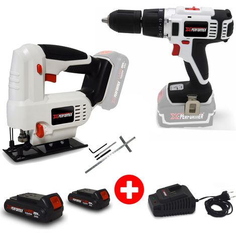 Perceuse visseuse percussion 20V X-Performer XP2CID20LI + Scie sauteuse XPJS20LI - Bois-Acier + 2 Bat. 2 Ah et chargeur