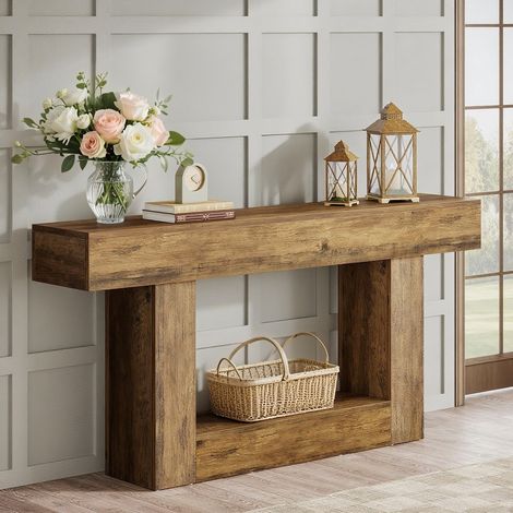 Konsolentisch – 160 × 30 × 82 cm – zweistufiger Eingangstisch – für Wohnzimmer, Flur – braun