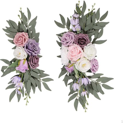 guirlandes de roses artificielles, décor floral, feuilles vertes, arche de mariageviolet (1/5)