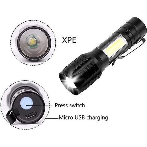 2 Lampes De Poche Led Rechargeables, Puissantes Professionnelles, 3 Modes Zoomables, Cob Petite Poche Led Avec Aimant, Ip5 Tanche Pour Camping Mi (1/3)