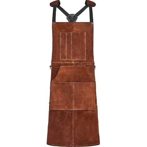 Tablier de Soudage en Cuir de Vachette, Tablier de Soudeur Résistant aux Flammes, à la Chaleur, avec 6 Poches, Protection Étincelles pour Hommes, Femmes, de Travail du Bois, Jardinage, Barbecue (1/5)