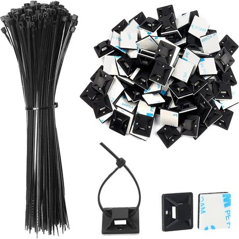 300 Pièces Serre Cable Plastique 150mm + Plastique Embases Adhesive pour Attache de Cable (18 mm x 18 mm),Serre Câbles Auto Adhésif Supports Base pour Rangement câbles la Maison et le Bureau (1/5)