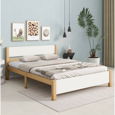 Bett Doppelbett Holzbett 140x200 Weiß Natur OKMYHOME (1/5)
