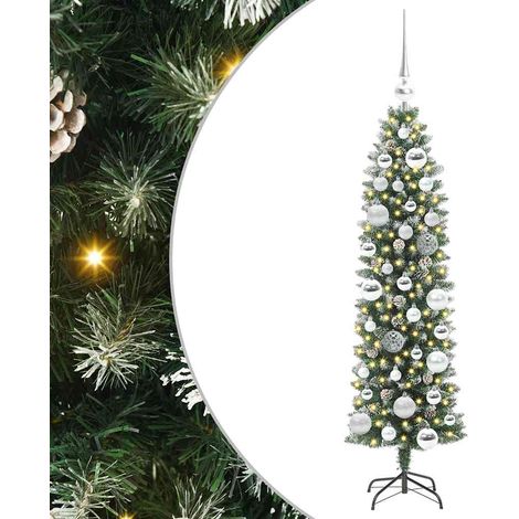 Arbre de Noël  Sapin de Noël artificiel slim avec 150 LED Vert et blanc 120 cm (1/5)