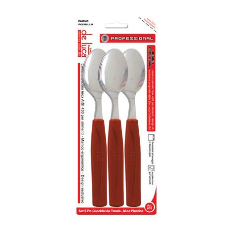 Cucchiaio Tavola Super De Luca Manico Plt Marrone Inox 6 Pezzi