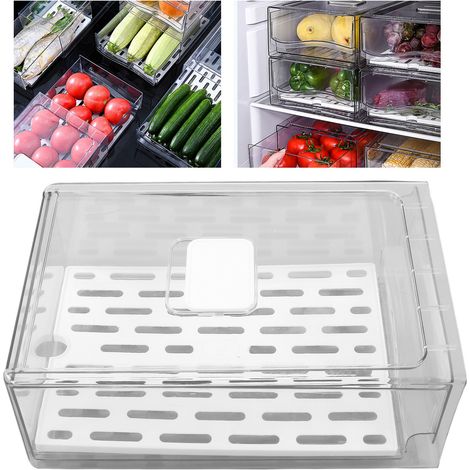 Boîte de Rangement pour Réfrigérateur avec Plateau Égouttoir - Conteneur à Fruits - Conservation Aliments - 11x20x30cm