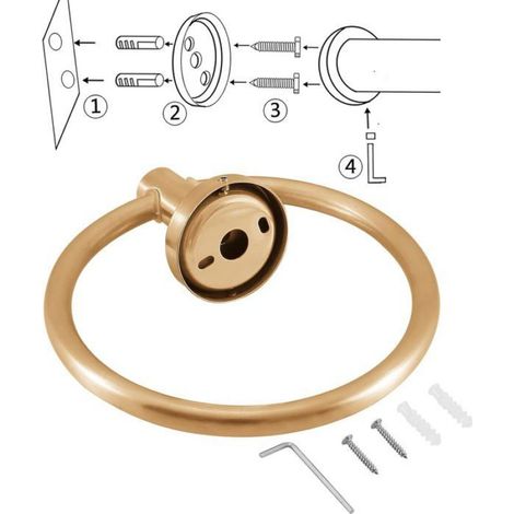 Porte-Serviettes - Anneau Rotatif 180° - Acier Inoxydable SUS 304 - Doré - Pour Salle De Bain Et Cuisine - 1 Pièce (1/5)
