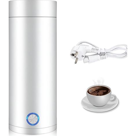 Bouilloire électrique miniature blanche 400 ml, carafe isotherme portable 3 en 1 avec arrêt automatique, chauffe-thé, café et lait. (1/5)