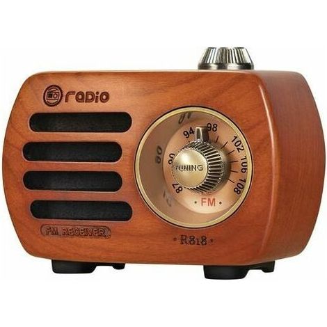 R-818 Wiederaufladbares tragbares Radio – Bluetooth 5.0, FM-Radio, AUX-Buchse – Vintage-Radio aus natürlichem Kirschholz mit HD-Sound und Bass