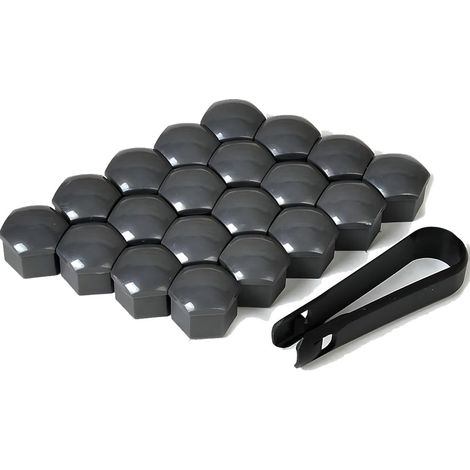 20 Radmutternkappen, 17 mm, staubdicht, mit sechseckigen, verchromten Schrauben, inklusive Demontagewerkzeug, Grau (1/5)