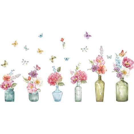 Fensteraufkleber mit Frühlingsblumenmotiven, Glas-Fensteraufkleber mit Blumen und Schmetterlingen, elektrostatische Antikollisionsdekoration für Frühling und Sommer, Fensteraufkleber (1/5)