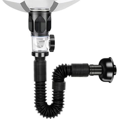 Siphon d'évier en P avec bonde et flexible d'extension, anti-fuite et anti-odeur, installation rapide (1/5)