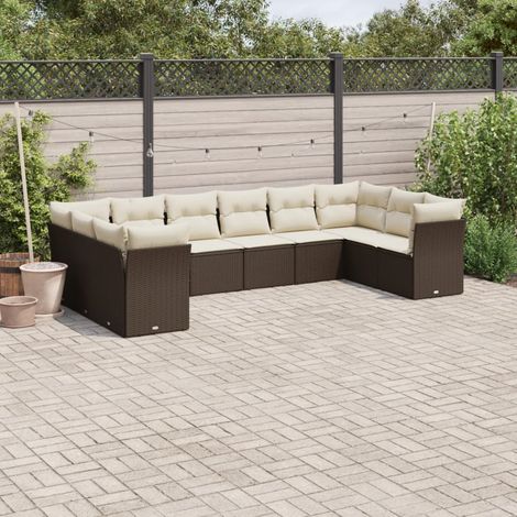 Set de sofás de jardín 10 pzas y cojines ratán sintético marrón vidaXL (1/3)