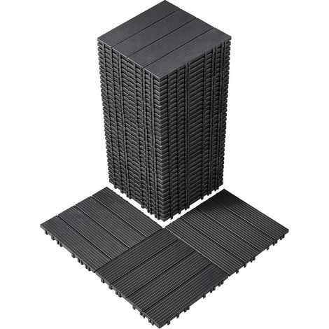 Dalles de Terrasse Emboîtables Lot de 36 Revêtement de Sol Extérieur PP Imperméable 30x30 cm Gris Foncé (1/5)