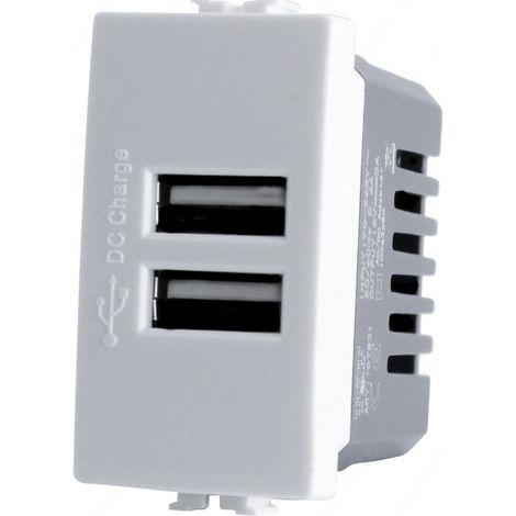 Modulo presa doppia USB da muro per placca cassetta 503 compatibile con matix 5V 2 Usb bianco (1/3)