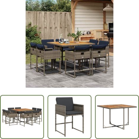 vidaXL Set comedor jardín 9 pzas y cojines ratán sintético gris (1/5)