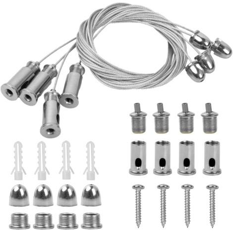 4 Pièces Cable Suspension Acier Inoxydable, 1,5mmx2m, Fils De Suspension PhotocâBle Métallique de Goujon Plafond, Fil De Suspension Réglable Kit pour Led Panneau, Plafonnier (2M) (1/5)