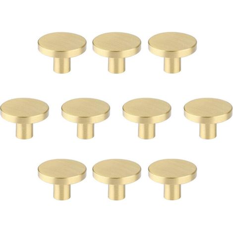 Boutons de meubles en laiton brossé, boutons de tiroir de commode dorés pour placards, couloirs, salles de bains et cuisines, paquet de 10 (champignon de 30 mm) (1/4)