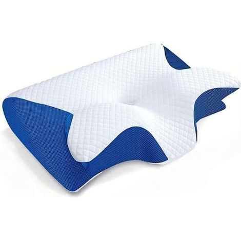 Oreiller Ergonomique Cervical – Soutien Ferme Dormeurs Côté Dos Ventre Design Anatomique Bleu (1/2)