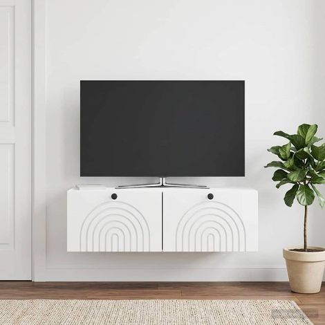 Wandmontierter TV-Schrank Hochglanz Weiß 98 x 41 x 30 cm (1/5)