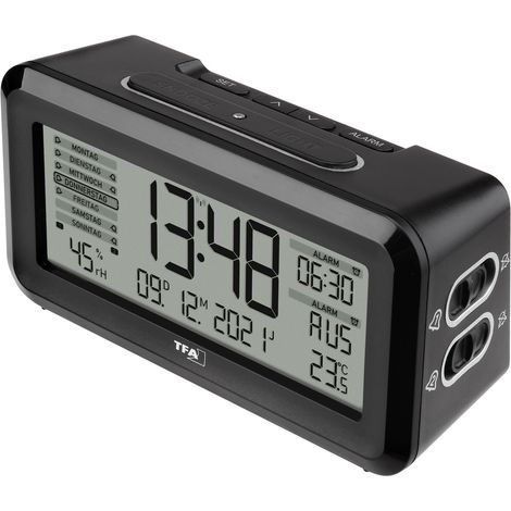 TFA Dostmann 60.2562.01 Funk Wecker Schwarz, Silber Alarmzeiten 2 Großes Display (1/5)