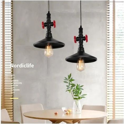 Yote Lot de 2 Vintage Lustre Suspension Industrielle Noir Lampe Luminaire en Métal en Robinet pour Salon Chambre (1/4)
