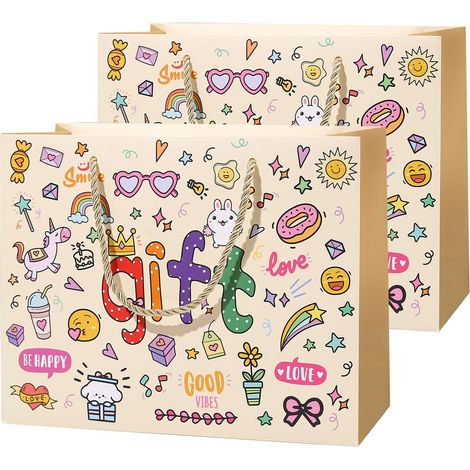 2 Sac Cadeau Petit, Pochette Cadeau Papier, Sac Anniversaire Enfant, Sacs Cadeaux, Sacs de Fête pour Garçons Filles Noël Fête Anniversaire, Mariage (1/5)