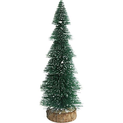 Arbre De Noël Miniature - 10 Pouces - En Plastique Et PET - Base En Bois - Décoration De Table Pour Fêtes - Vert - 1 Pièce (1/5)