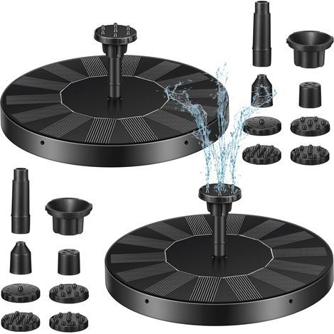 Lot de 2 fontaines solaires d'extérieur - Pompe Solaire pour Bain d'oiseaux - Fontaine Solaire Flottante pour Jardin, Aquarium, étang, Piscine (Noir,18cm) (1/5)