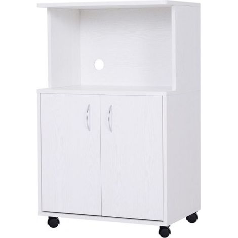 EASYCOMFORT Mobile Cucina con Ruote Ripiano per Microonde in Legno Truciolare, 60.4x40.3x97cm Bianco