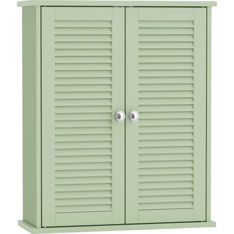 Armoire murale de salle de bain avec 2 portes persiennes - Vert - Meuble de rangement suspendu et étagère réglable - Pour toilettes buanderie chambre - Design compact gain de place (1/5)