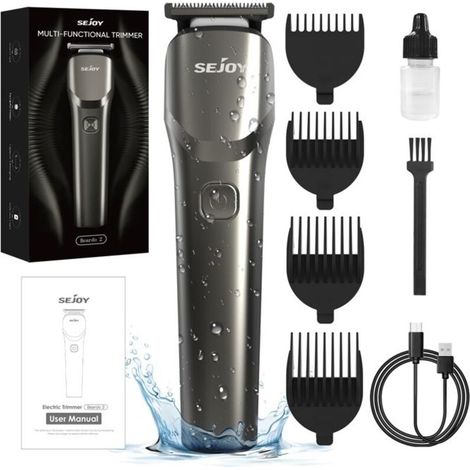 Professional Cordless Electric Hair Clipper for Men, Multifunctional Beard Trimmer with 4 Guide Combs, IPX7