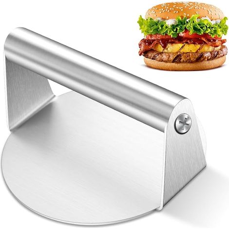 Hamburgerpresse, 14 cm Durchmesser, runde Edelstahl-Burgerpresse, antihaftbeschichtet, Hackfleischpresse, Fleischpresse, Pattypresse für Steaks, Burger, Patties, Grillgut (1/5)