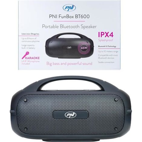 Enceinte Portable - PNI - FunBox BT600 - 65W - Bluetooth 5.1 - IPX4 - 8h Autonomie