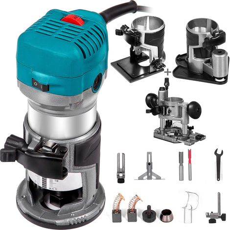 Mophorn Rifilatore Elettrico 710W Fresatrice Compatta Rifilatore per Legno 10000-30000RPM Rifilatrice per Legno Multifunzione con Base Affondamento e Base Inclinata e Base Offset (1/5)