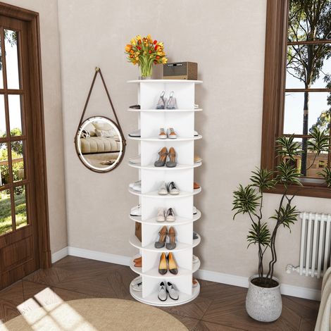 Mueble zapatero giratorio de 8 niveles, 360°, para 32 pares, blanco DESVIAE (1/5)