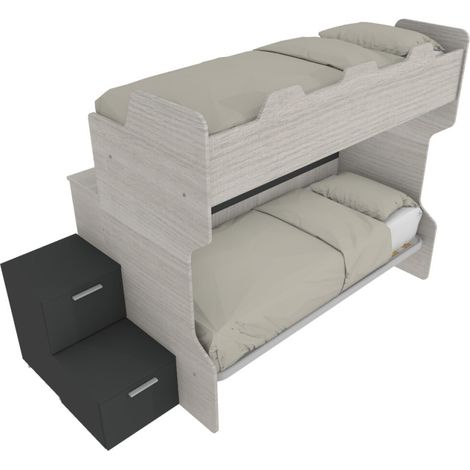 Letto a castello salvaspazio con scala a cassettoni e camminatoio - Rovere rock (1/5)