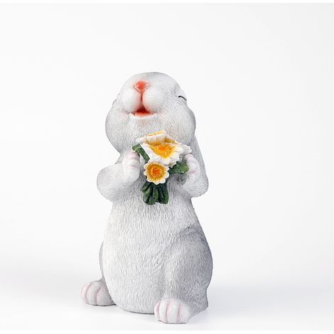 Solar-Kaninchen-Gartenstatuen, Hase mit Blumen umarmen Solarlampe Deko Bunny Figur Dekoration Zimmer Garten Lustig Geschenke, Valentinstag Jahrestag Geschenke für Frauen