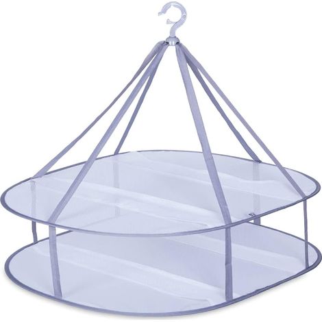Foldable Clothes Airer Mesh Clothes Airer Windproof Clothes Airer with Attachment Strip, Foldable Hanging Clothes Airer for Sweater, Feather Jacket, Socks, Outdoor, Indoor, Portable (1, 2 Tiers) (1/5)